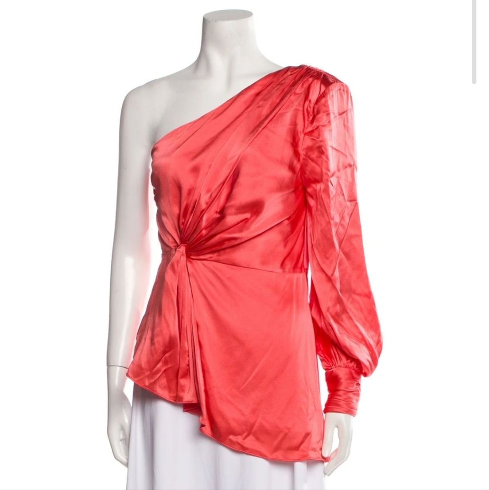 Cinq A Sept One Shoulder Silk Coral Blouse